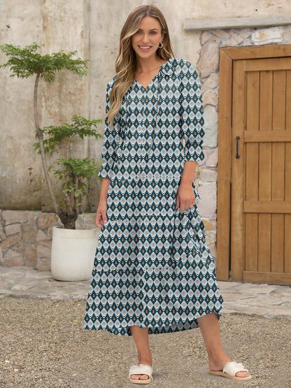 ANRABESS Women's Boho Maxi Dresses 2025 Summer Casual V Neck Puff Sleeve Floral Tiered Flowy Swing Beach Vacation Long Dress