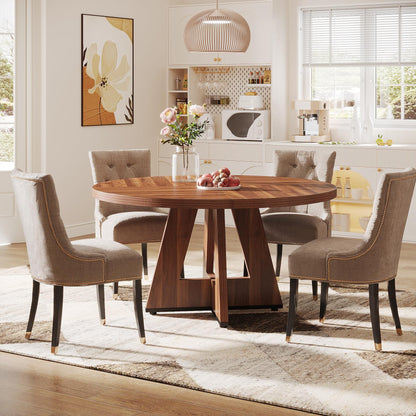 Tribesigns 47 inch Round Dining Table Wood Kitchen Table for Dining Room, 47" Dinner Room Tables for 4-6, Farmhouse Accent Furniture with Wooden Tabletop and Cross Base, Rustic Brown