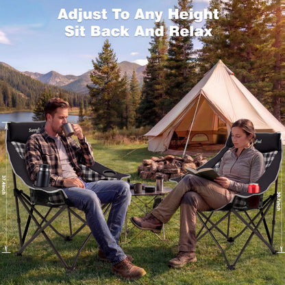 SUNNYFEEL 2 Pack Lightweight Oversized Camping Chairs for Adults Portable Folding Chair with Side Pockets & Cup Holde for Beach,Fishing,Trip,Picnic,Lawn,Concert Outdoor, Carry Bag Included
