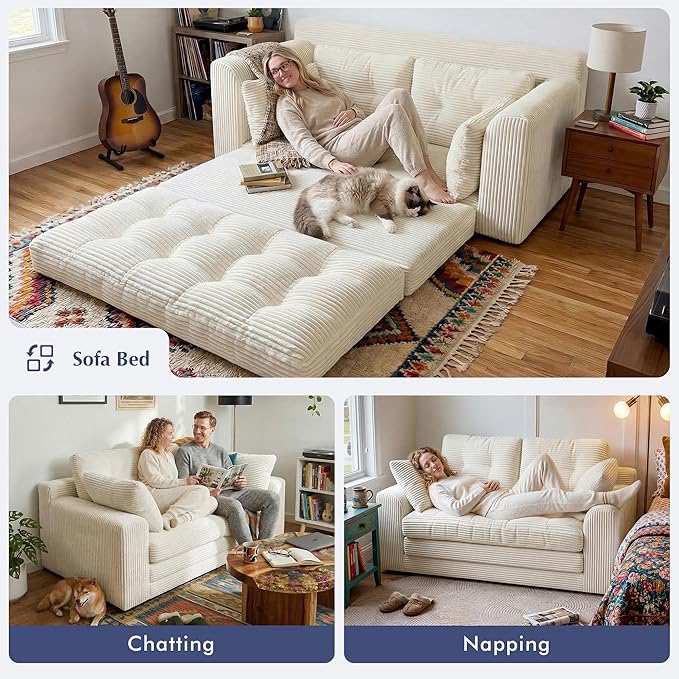 Homkdom Boneless Loveseat, Convertible Folding Sofa Bed, Pull Out Sleeper Sofa
