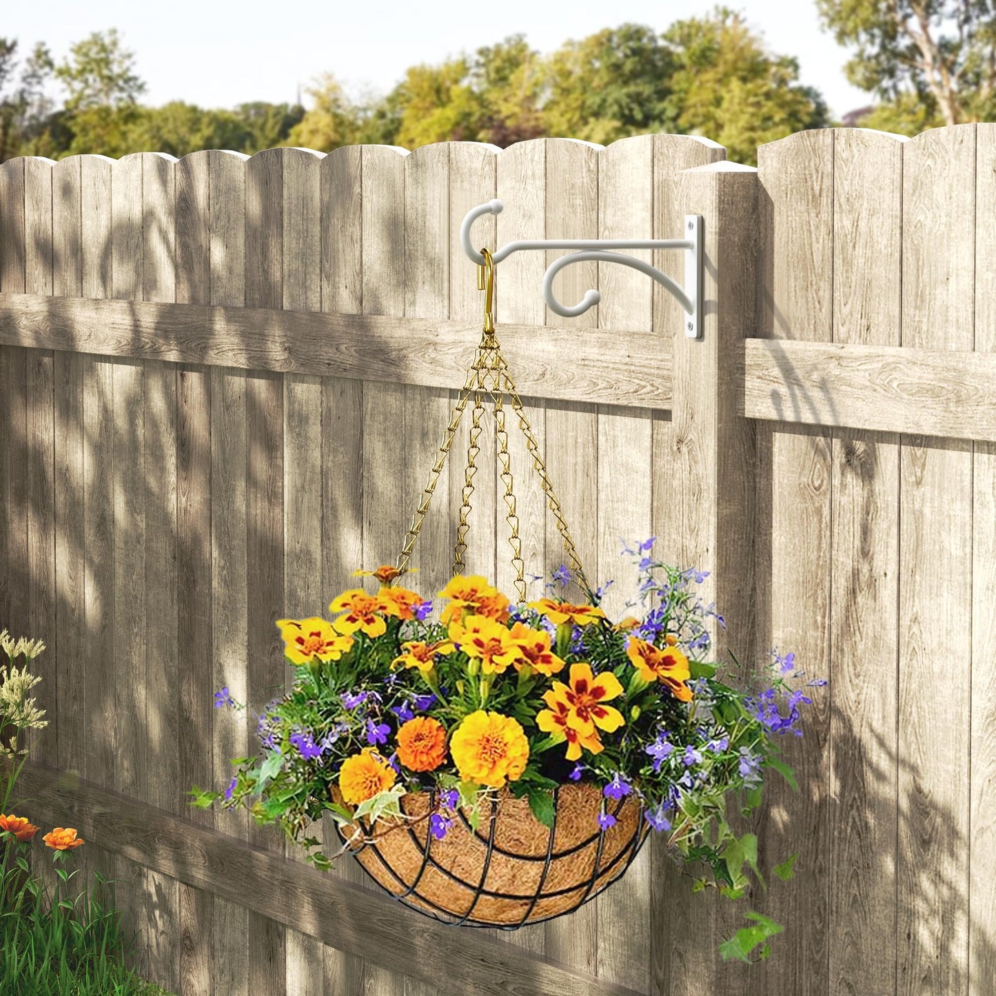 pickpiff 6-Inch Planter Hooks for Hanging Plants - Plant Hanger Hook Indoor Outdoor, Plant Wall Hooks, Brackets for Hanging Plants, Baskets, Wind Chime, Bird Feeder, Bird House (White, Metal, 2 Pack)