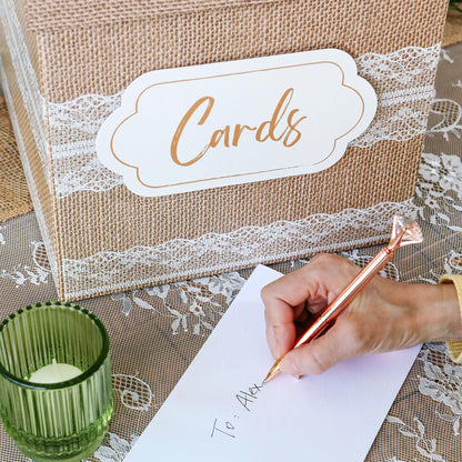 Kate Aspen Rustic Burlap & Lace Gift/Wedding Card Box, Money Box, Farmhouse Wedding Decorations For Reception - Also Perfect for Boho Baby Showers, Birthdays, Graduation