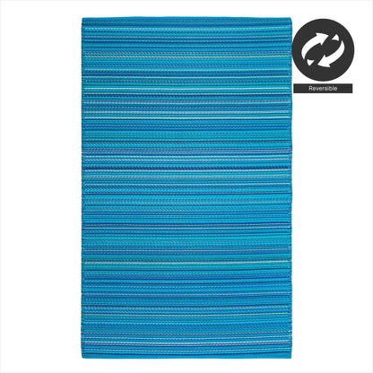FH Home Outdoor Camping Rug - Waterproof, Fade Resistant, Reversible - Premium Recycled Plastic - Striped - Large Patio, Deck, Sunroom, RV - Havana - Turquoise - 9 x 18 ft Foldable