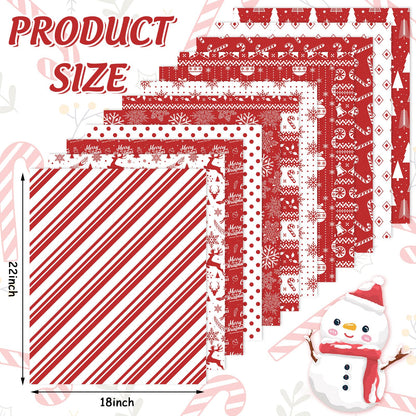 Whaline 12Pcs Christmas Cotton Fabric Bundles White Red Xmas Tree Snowflake Reindeer Printed Fat Quarters Holiday Sewing Fabrics for DIY Handmade Crafting, 18 x 22 Inch