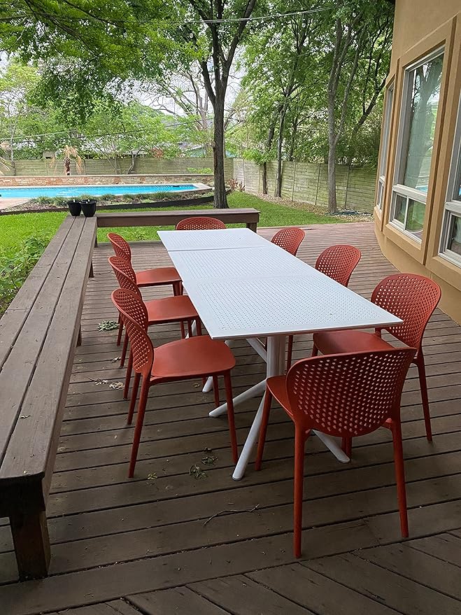 2xhome Set of 2 Patio Dining Chairs | Modern Stackable Outdoor Pool Side Chair | Weather Resistant Plastic for Yard, Porch, Balcony, Kitchen, Orange