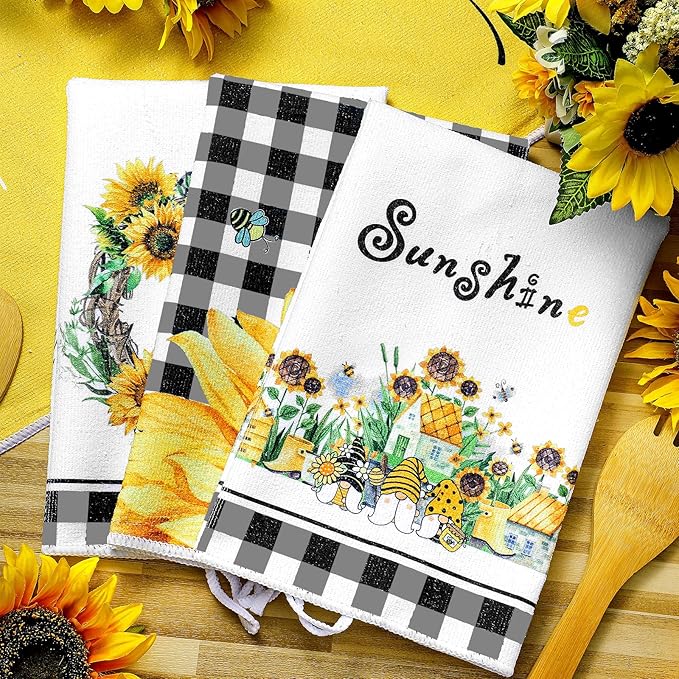 Bencailor 4 Pcs Sunflower Kitchen Towels Flower Floral Spring Hand Dish Towels