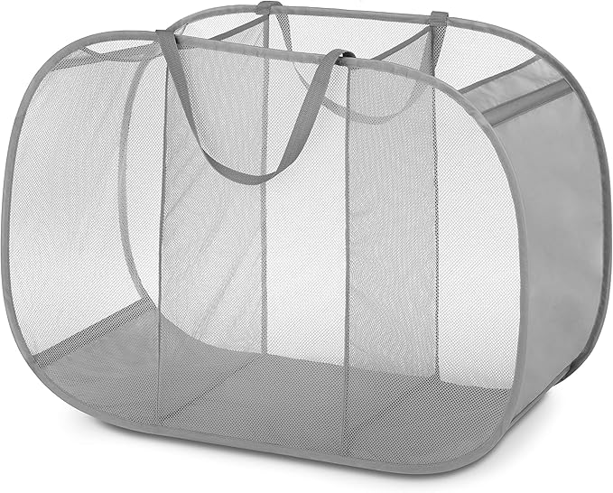 Whitmor Mesh Popup Laundry Hamper 3 Compartment Sortable Horizontal Collapsible