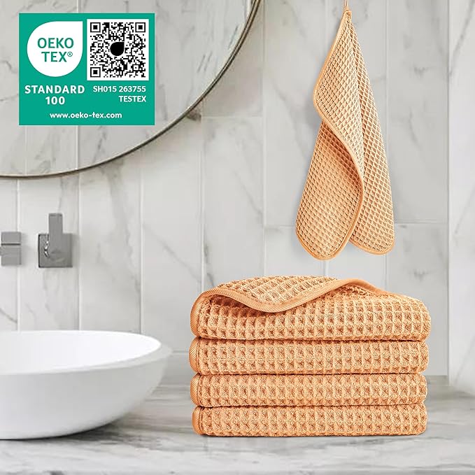 POLYTE 430 GSM Microfiber Lint Free Washcloth Face Towel, 13 x 13 in, 4 Pack