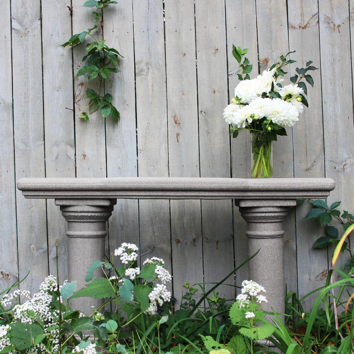 Emsco Group 2316 Lightweight Natural Sandstone Garden Shelf with Columns, 48", Granite