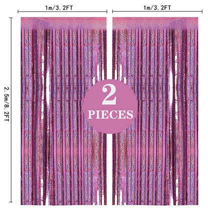 2 Pack 3.2ft x 8.2ft Pink Metallic Tinsel Foil Fringe Curtains Backdrop for Pink Party Birthday Wedding Bachelorette Baby Shower Holiday Party Decorations Photo Booth Props