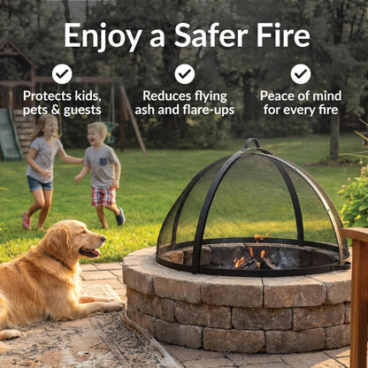 Sunnydaze Round Fire Pit Spark Screen Cover - Easy-Opening Outdoor Fire Pit Screen - Heavy‑Duty Steel Metal Mesh - 22" Diameter