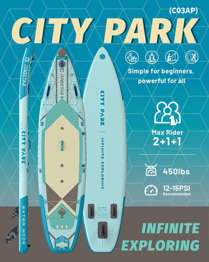iTAOSTAR C03A 35" Super Wide Paddle Board, More Fun Inflatable Paddle Board with 5 Fins, 12 Foot Stand Up Paddle Board with Premium SUP Accessories for Adults of All Skill Levels