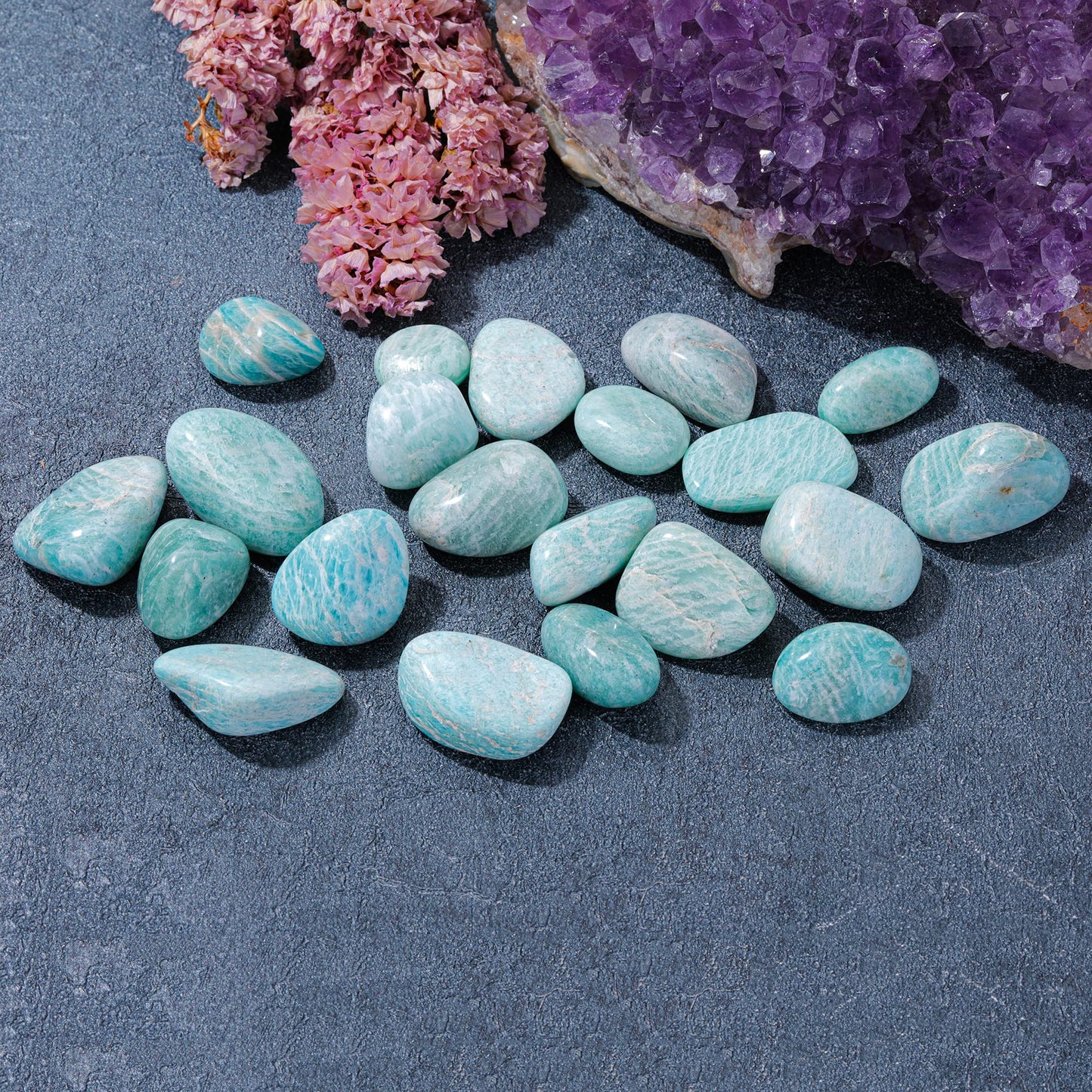 Top Plaza Bulk Amazonite Crystal Stones Real Natural Amazonite Reiki Healing Gemstones Small Tumbled Polished Stones for Energy Witchcraft Therapy Meditation Crystal Decorations 0.22Lb