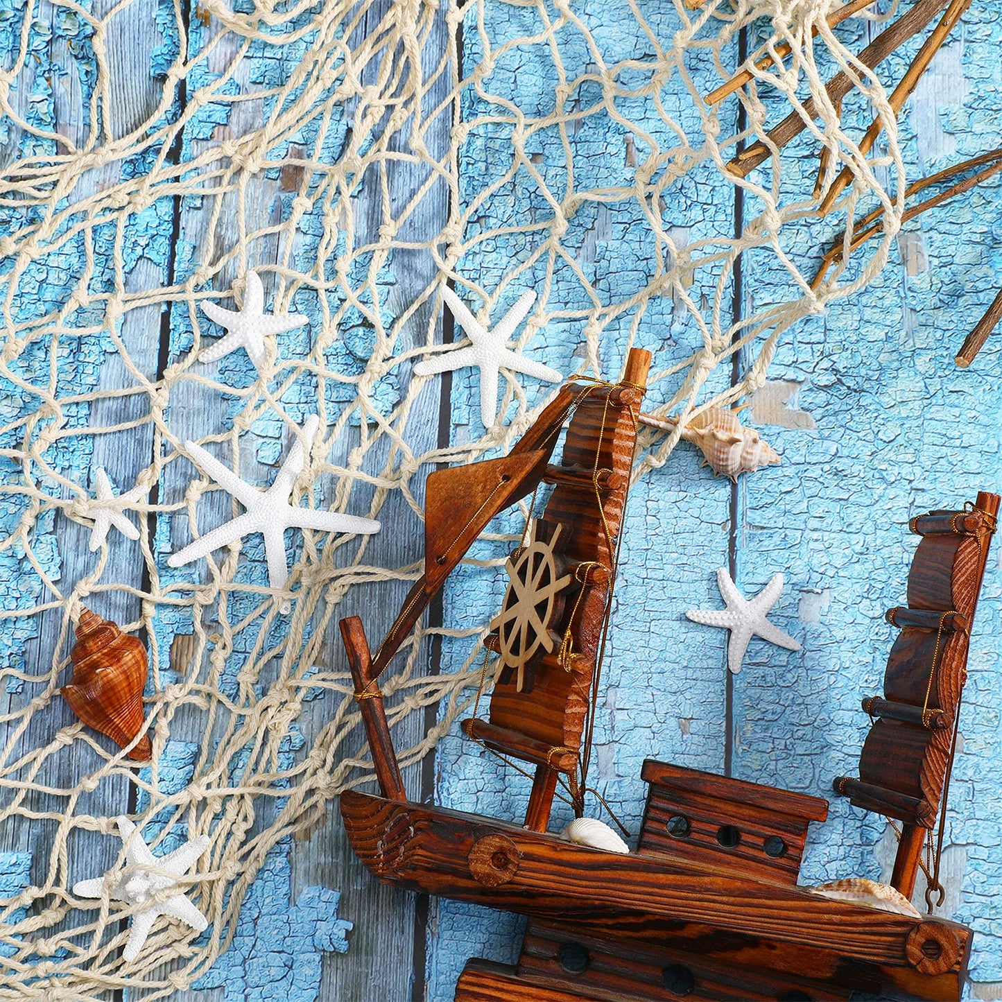 21 Pieces Starfish Ornament Sets Starfish Decor Fish Net Sea Wall Decor Fishnet Nautical Decoration for Crafts Beach Wedding Mermaid Party Under The Sea Party Decorations(White)