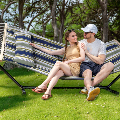 SUNCREAT Double Quilted Hammocks for Outside with 12ft Stand, Heavy Duty Hammock Storage Bag