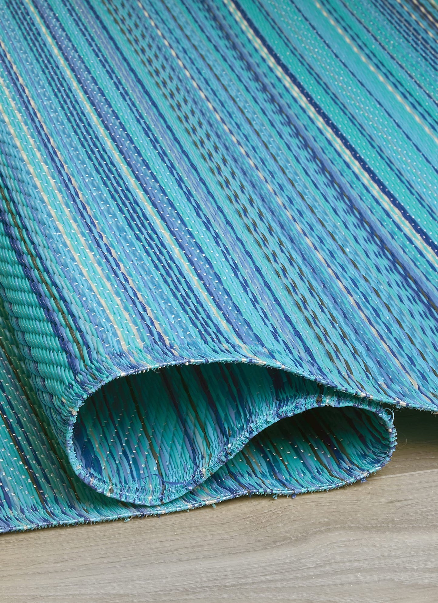 FH Home Outdoor Camping Rug - Waterproof, Fade Resistant, Reversible - Premium Recycled Plastic - Striped - Large Patio, Deck, Sunroom, RV - Havana - Turquoise - 9 x 18 ft Foldable