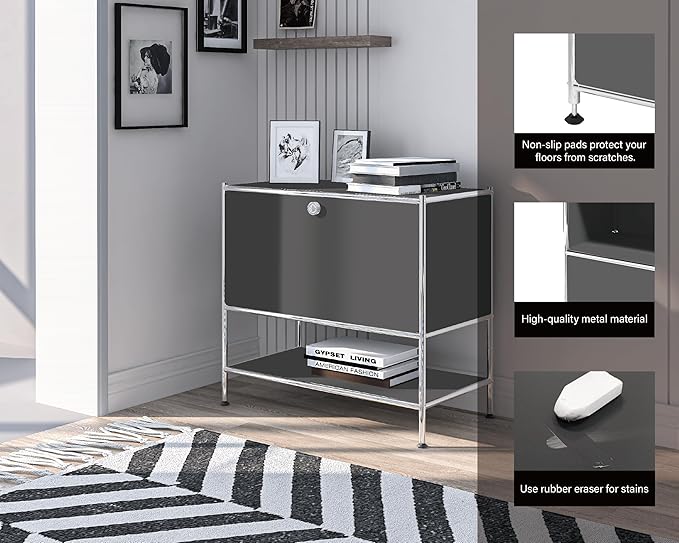 Metal Sidetable with Flap Door, 27.5" Height