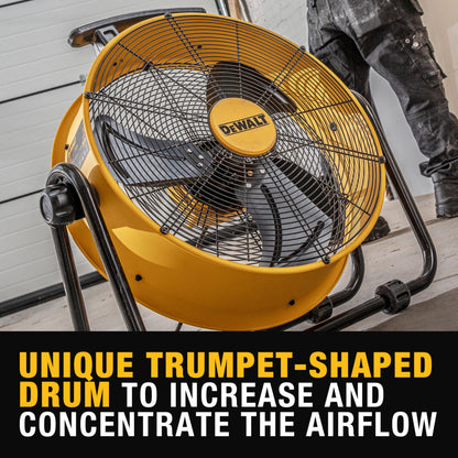 DEWALT DXF2042 Industrial Fan, 20 Inch High Velocity Fans with 3-Speed Adjustable Tilting Head, Drum Fan for Outdoor, House and Warehouse, Yellow