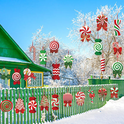30 Pcs Christmas Decorations Outdoor Christmas Hanging Ornaments Peppermint Candy Yard Signs Double Sided Lawn Decorations Peppermint Ornaments for Xmas Party Home(Vivid Style)