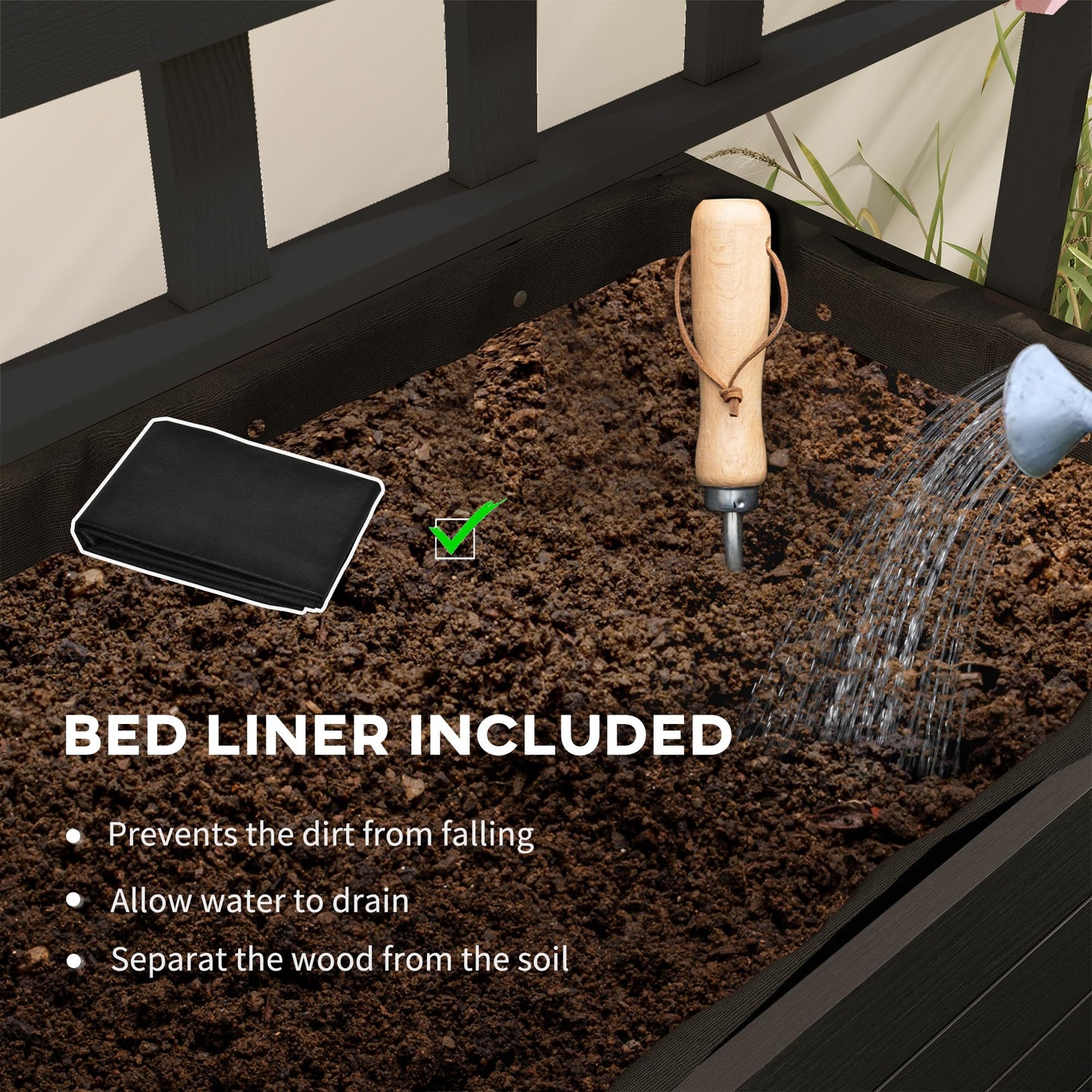 Outsunny Raised Garden Bed with Trellis and Wheels, Outdoor Wooden Elevated Planter Box, Freestanding Raised Flower Bed for Climbing Plants, Flowers, Herbs and Vegetables