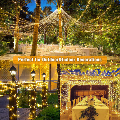 100ft 300 LED String Lights Indoor Connectable Warm White Christmas Lights Outdoor Waterproof, Twinkle Fairy Lights Plug in Clear Wire for Outside Wedding Bedroom Garden Tree Decorations