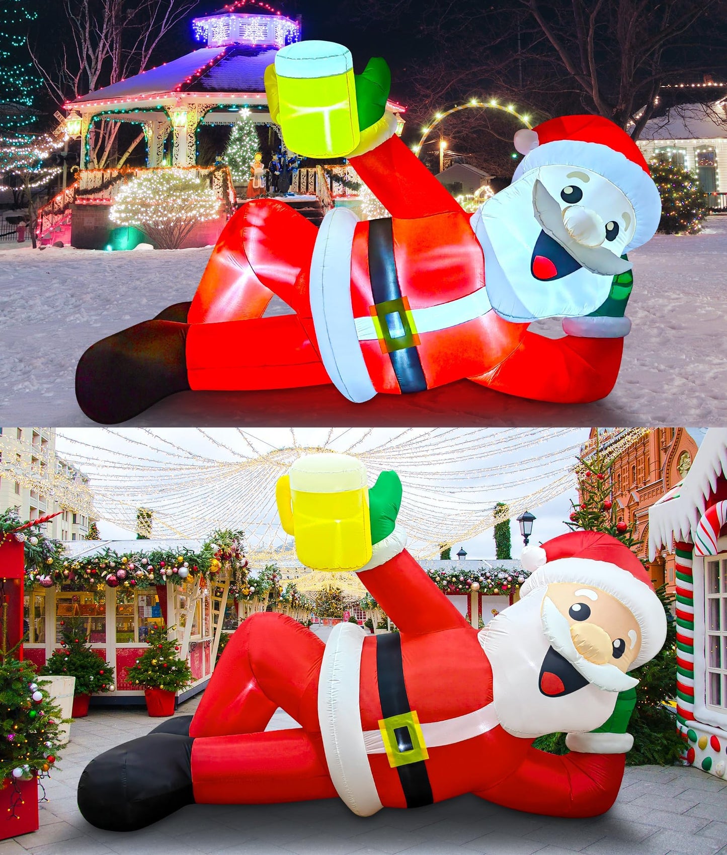 EAONE 12FT Christmas Inflatable Outdoor Decoration, Christmas Blow Ups Yard Decorations Giant Inflatable Santa Claus Lying Flat with Built-in LED Lights for Yard, Garden, Lawn, Home Xmas Holiday Decor