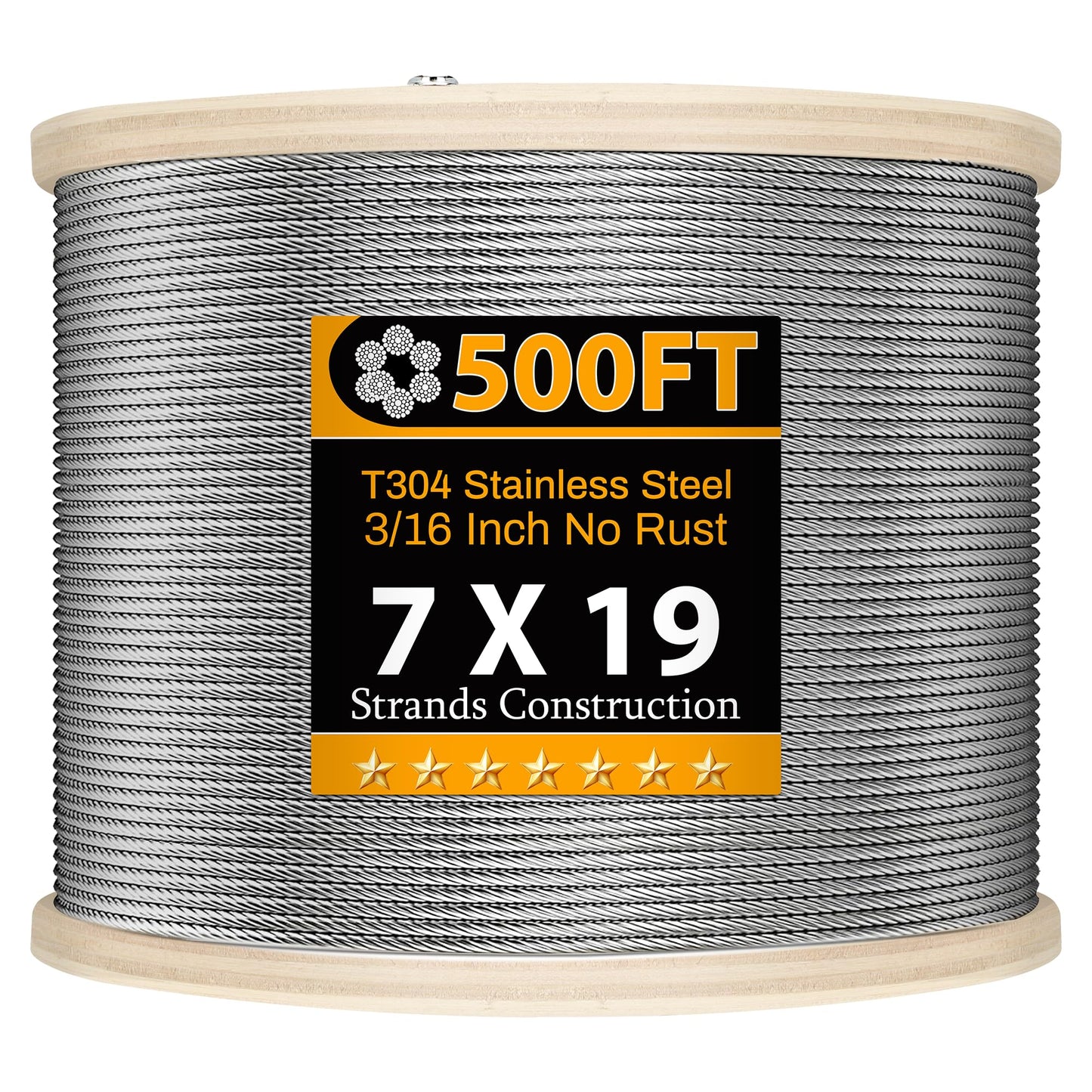 Thickened 3/16" Stainless Steel Cable, 500FT Wire Rope,7X19 Strands Aircraft Cable, 4000lbs Breaking Strength for Pulling, Lifting, Deck Cable Railing System, Zip Line, Line Lights and DIY Balustrade