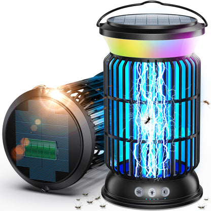 Solar Bug Zapper Outdoor, 4200V Effective Mosquito Zapper, 4-in-1 Cordless Rechargeable Fly Zapper with 6000mAh Battery, Waterproof & Portable Insect Zapper for Patio, Camping, Home Black