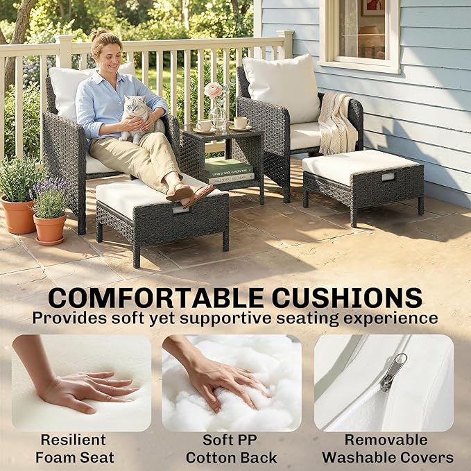 Outsunny 5 Piece Patio Furniture Set, Wicker Balcony Furniture