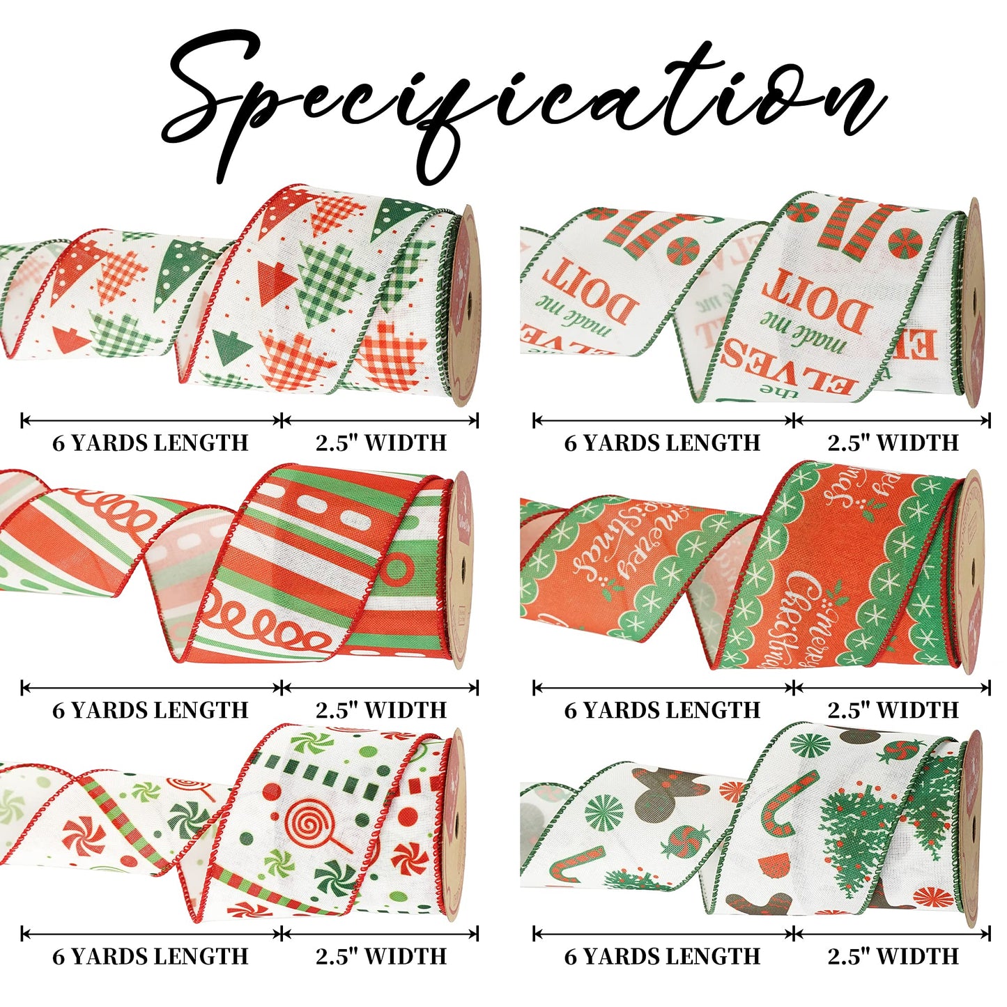 MEEDEE Christmas Ribbon Set - Wired Burlap Ribbon, 2.5 Inch, 6 Rolls, 36 Yards, Red & Green for Trees, Wreaths & Decorations