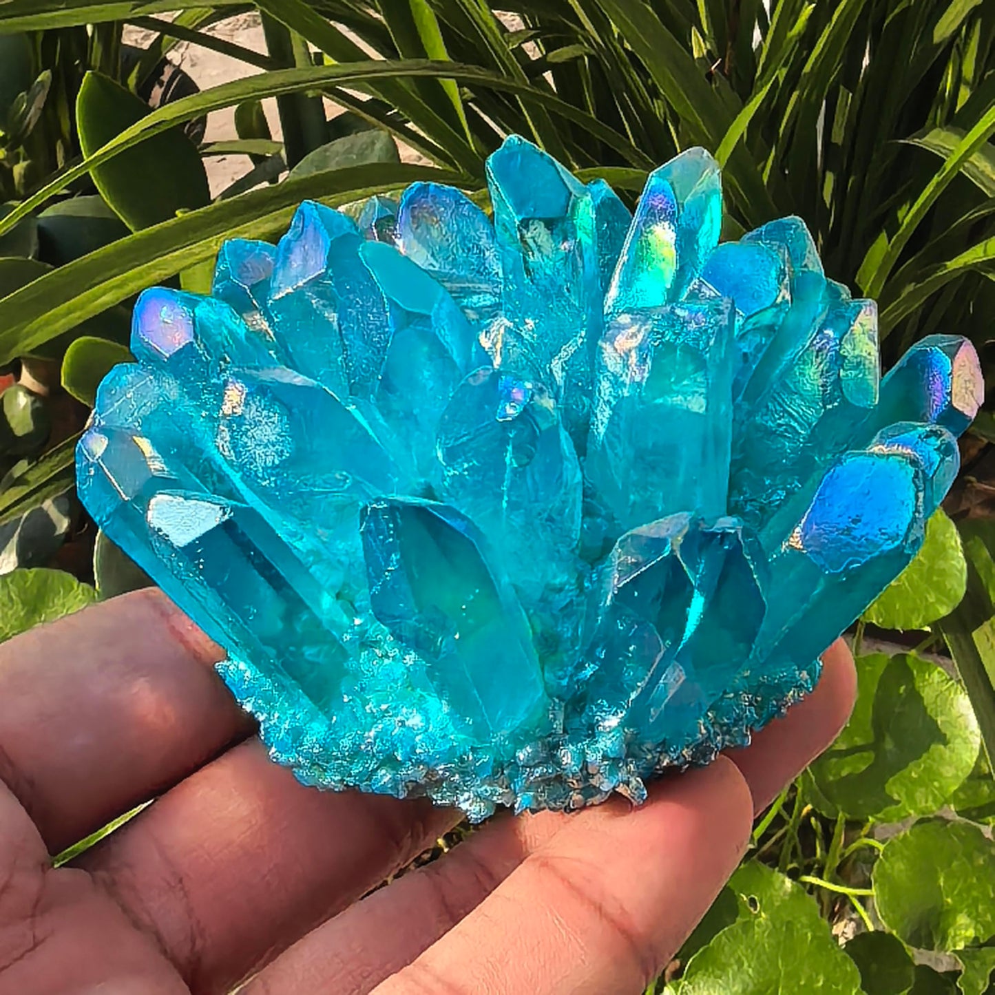 Crystal Cluster Electroplate Natural Quartz Mineral Specimen for Home Decor,Reiki Healing, February Birthstone Gift (blue)