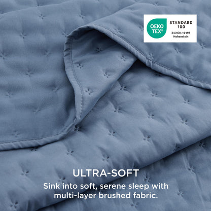 Bedsure King Quilt - Mineral Blue Bedspread King Size & Lightweight Comforter, Modern Coastal Coverlet with Clover Pattern, Ultra Soft All-Season Bedding, 106 x 96 Inches