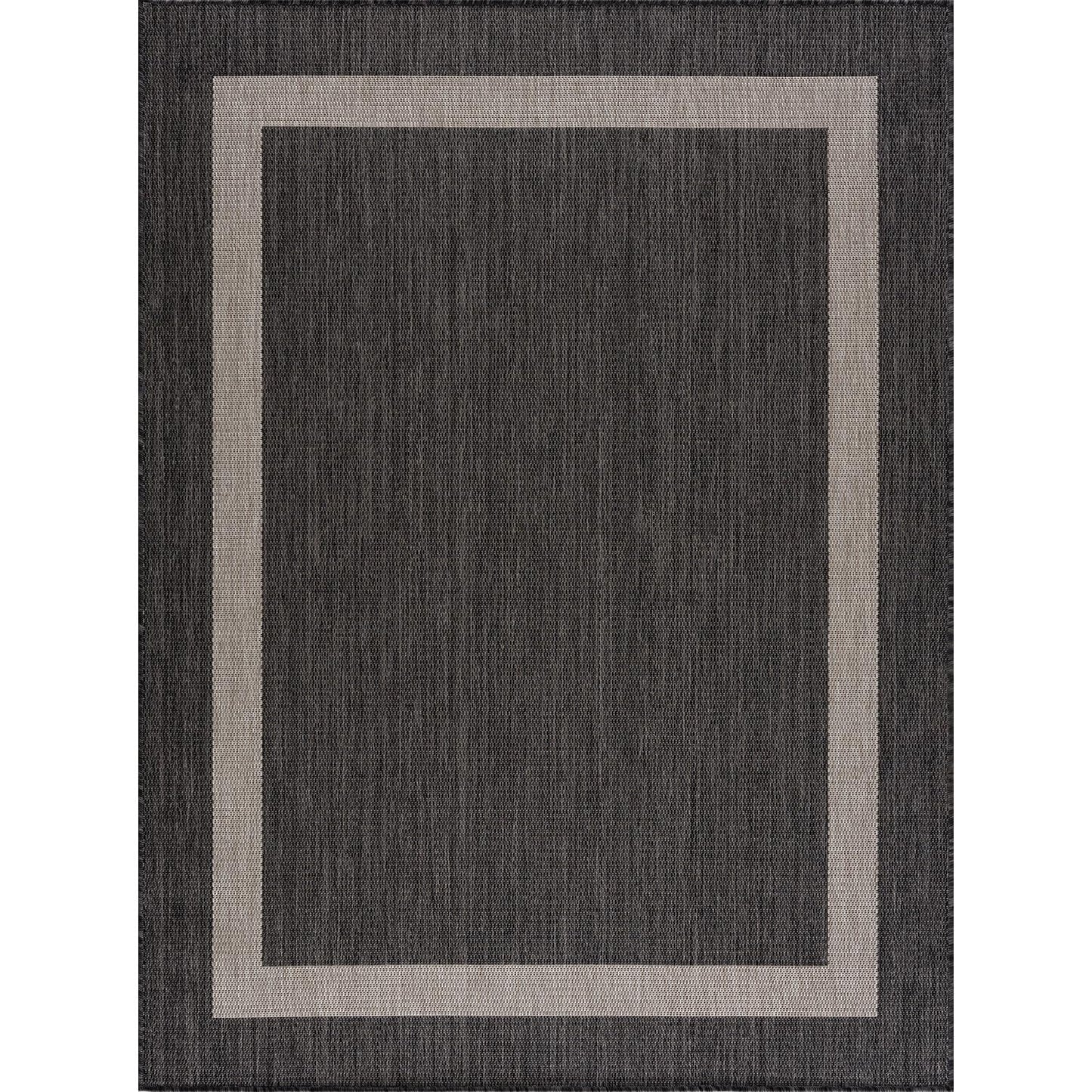 CAMILSON Outdoor Rug 8x10,Modern Outside Rugs for Patios Porches Waterproof Durable Washable Non-Shedding, Easy-to-Clean Indoor Outdoor Area Carpet (8 x 10, Bordered - Dark Gray/Light Gray)