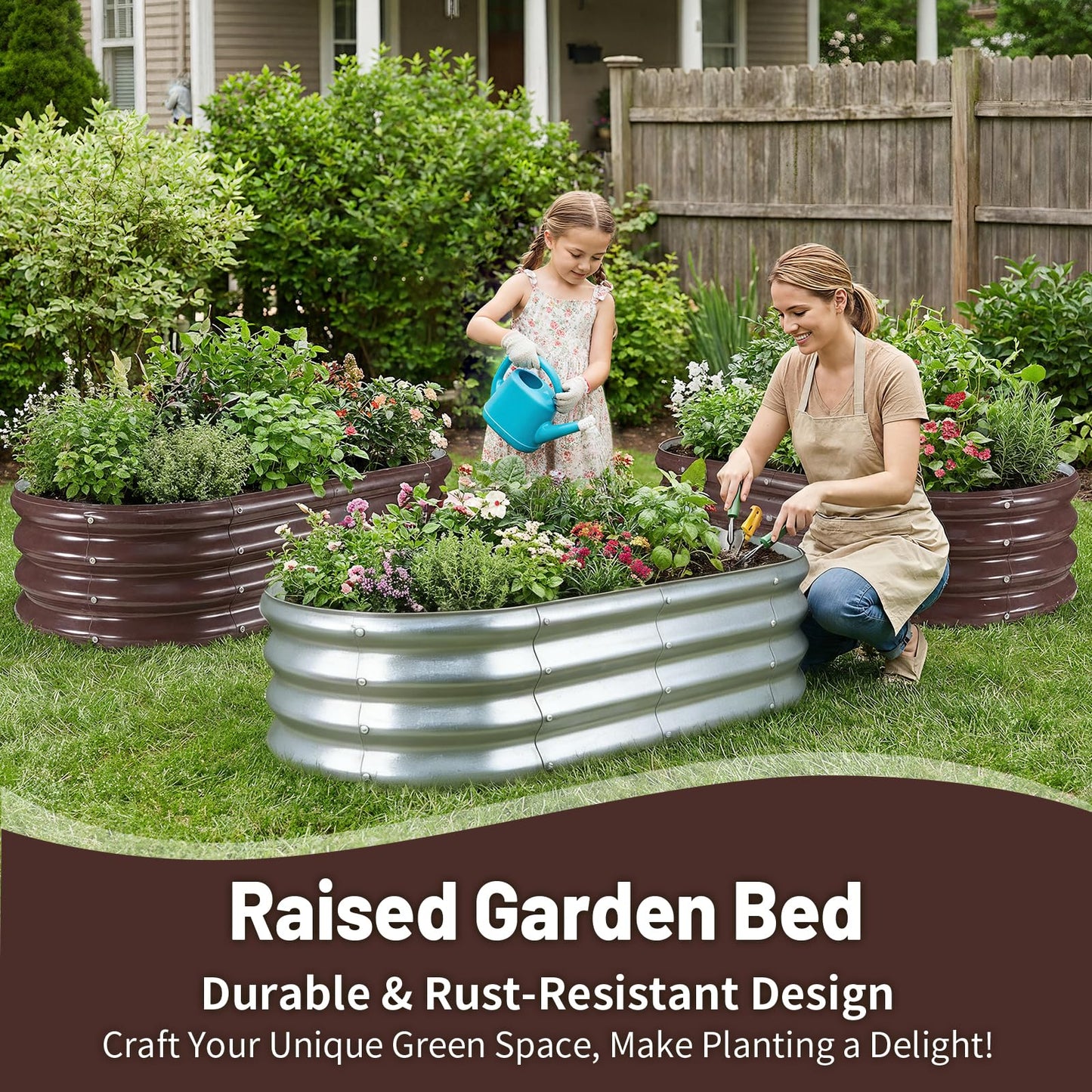 GOOZOO Galvanized Planter Raised Garden Bed, 4x2x1 ft Raised Garden Bed Kit for Gardening Outdoor, Oval Metal Land Planter Box for Vegetables, Flowers, Herbs, Fruits, Easy Assembly（Silver）