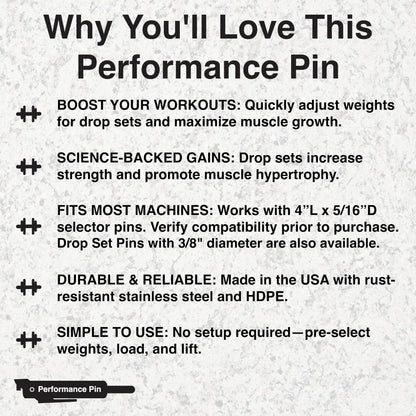 PERFORMANCE PIN The Original Drop Set Pins for Gym | One More Rep with Weight Stack Pins | Instant Transition to Lower Weights for More Reps | Proudly Made in America | 5/16" Pin | Red