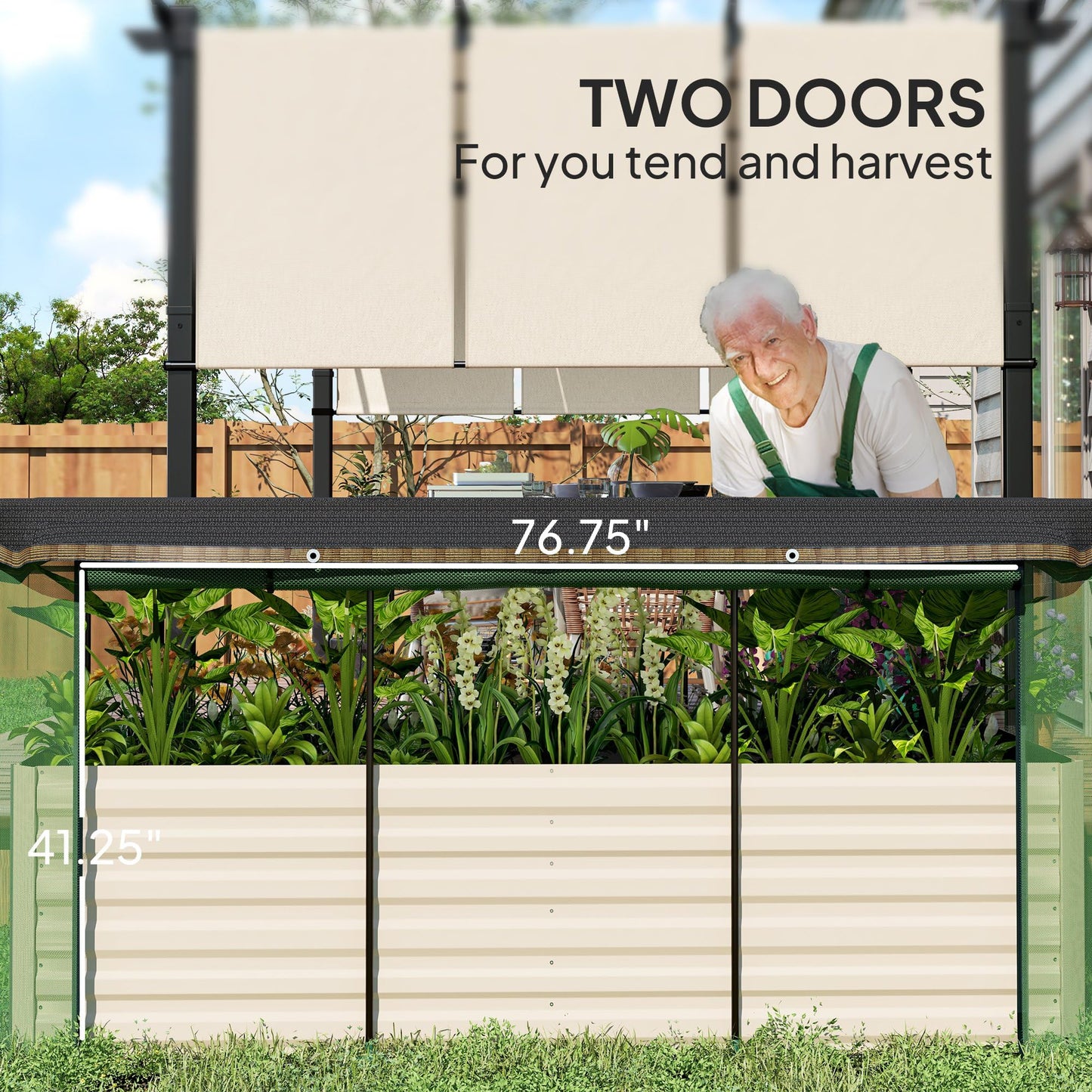 Outsunny 7.3 x 3.4 x 2 ft Galvanized Raised Garden Bed with Crop Cage Plant Protection Net and Shade Cloth Roof, Metal Planter Box with Cover for Vegetables, Flowers, Herbs, Beige