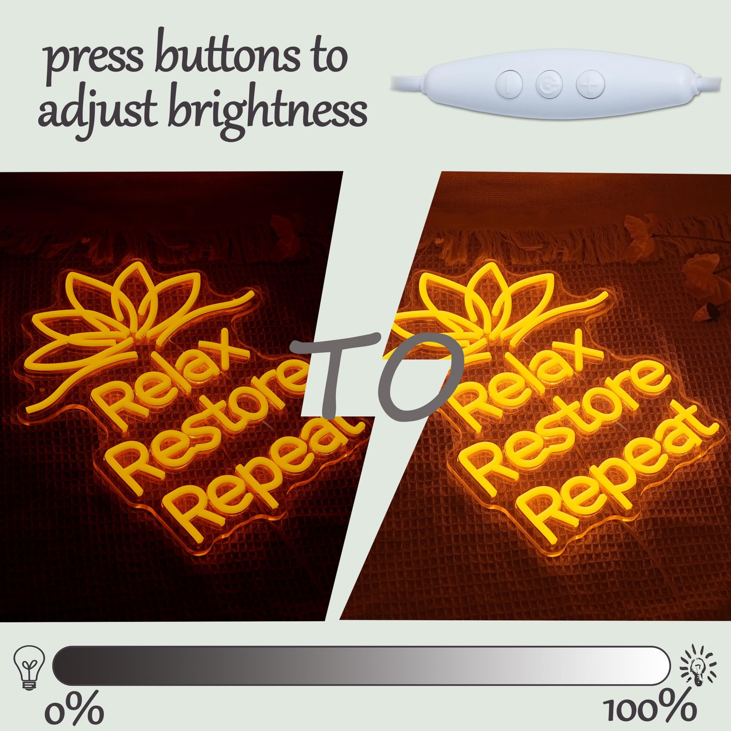 Relax Restore Repeat Neon Sign for Wall Decor Lotus Flower LED Neon Light Dimmable Relax Light Sign for Spa Gym Living Room Yoga Studio