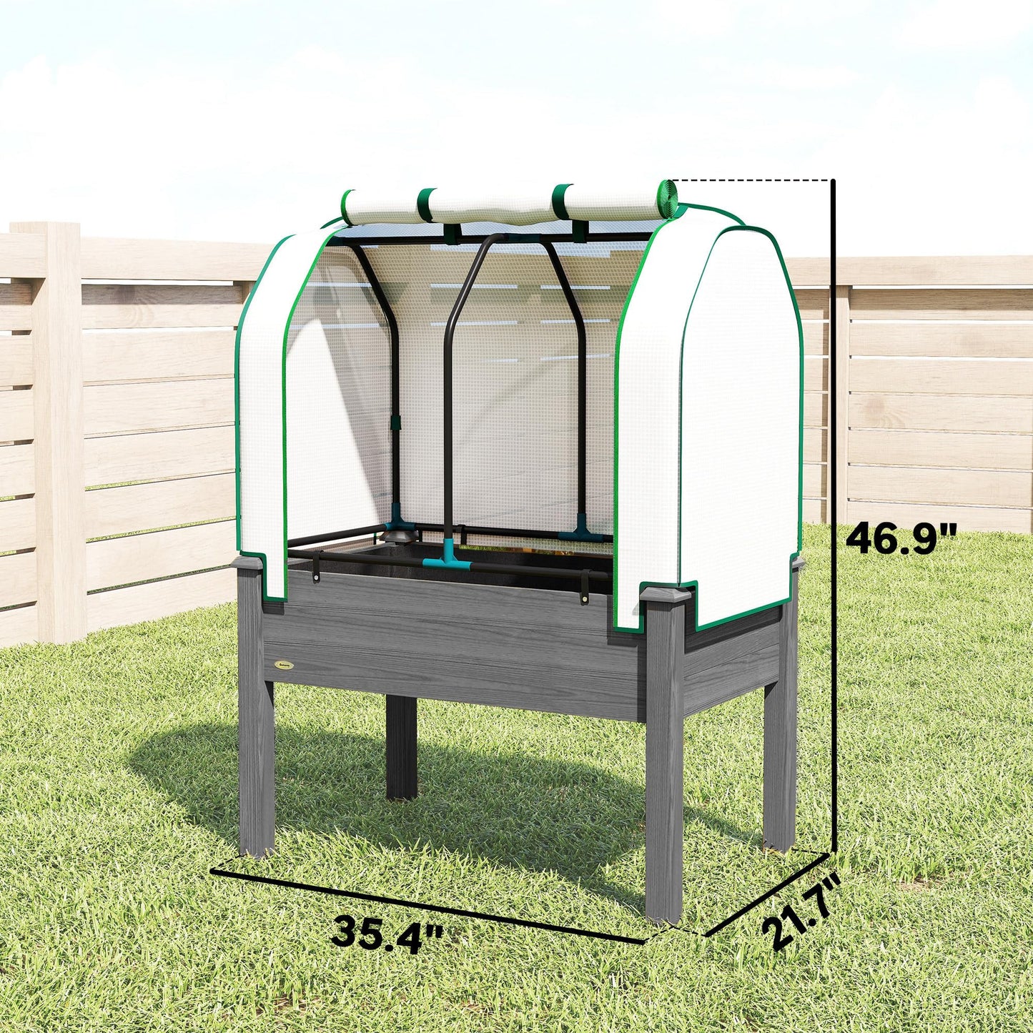 Outsunny Raised Garden Bed with PE Greenhouse Cover Outdoor Elevated Wood Planter Box for Herbs and Vegetables, Use for Patio, Backyard, Balcony, 35 x 22 x 47 inch, Dark Gray