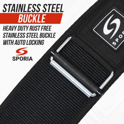 SPORIA Self-Locking Weight Lifting Belt for Men & Women | Lifting Straps Included | Adjustable Weightlifting belt Gym Belt | 4 inch Back Support Powerlifting Belt | Workout Belt | Olympic Weight Belt