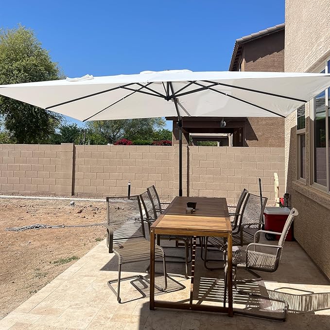 PURPLE LEAF 10' X 13' Patio Umbrella with Base Outdoor Cantilever Rectangle Offset Umbrella with 360-degree Rotation for Garden Deck Pool Patio White