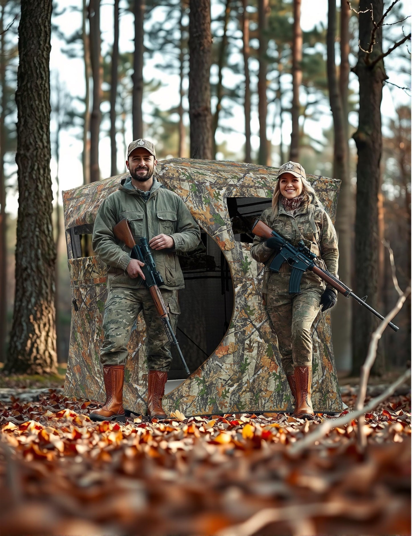 GarveeLife Portable Pop-Up Hunting Blind - 270° See-Through Windows & Silent Door, Waterproof Lightweight Camouflage Tent for Deer Turkey Hunting