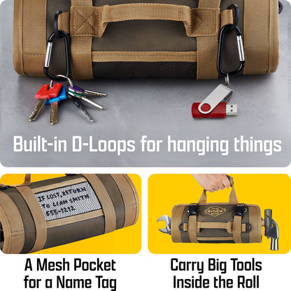 The Ryker Roll Up Tool Bag Organizer Gifts for Dad. Heavy Duty Motorcycle Tool Roll Bag Organizer. Portable Rollup Toolbag w/Detachable Pouches - Tools Bags Mens gifts for him - Mechanic & Electrician