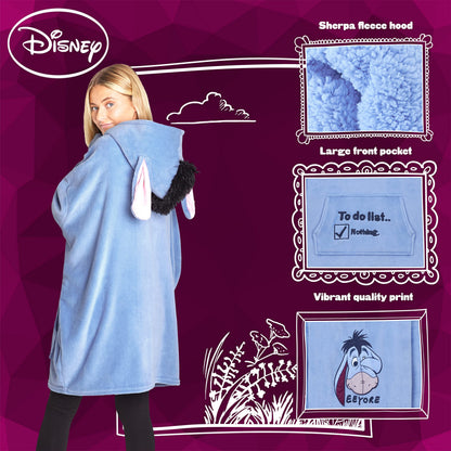 Disney Stitch Blanket Hoodie for Women Teens, Wearable Oversized Fleece Hooded Poncho with Pocket, Cozy Gifts for Women (Blue Eeyore)