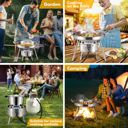 AOSION Heavy Duty 21" Stainless Steel Single Burner Propane Stove with Comal Set,37,000 BTU High-Pressure Outdoor Propane Burner Cooker,Discada Disc Cooker,Great for backyard and outdoor cooking.