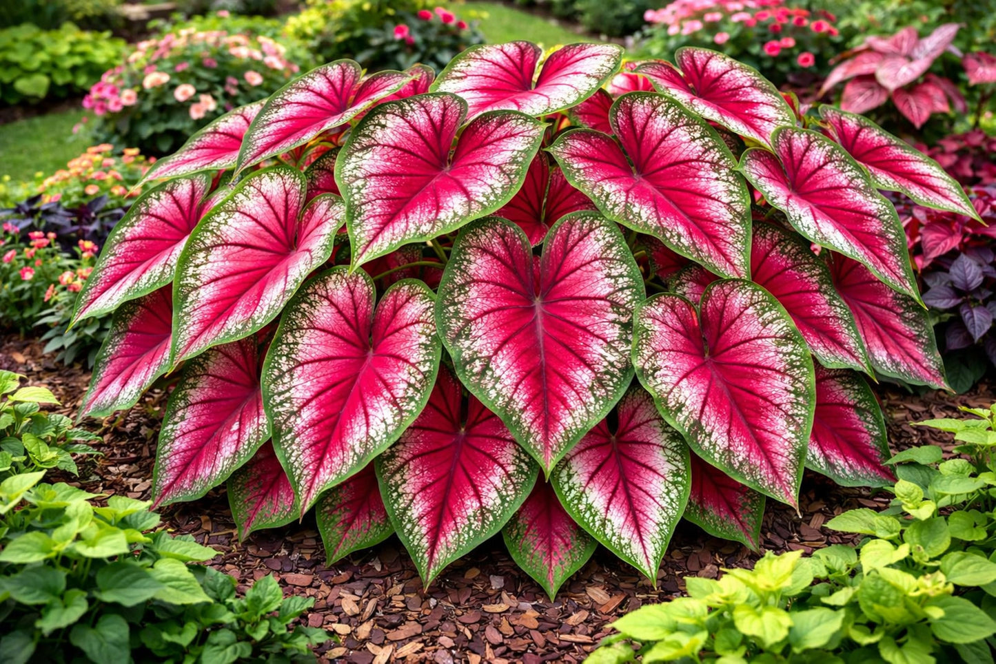 4 Chinook Caladium Bulbs for Planting – Red Pink Fancy-Leaf Caladium Shade Plants, Tropical Foliage Indoor or Outdoor Container Garden Houseplants, Easy-Grow Bulbs (4 Bulbs)