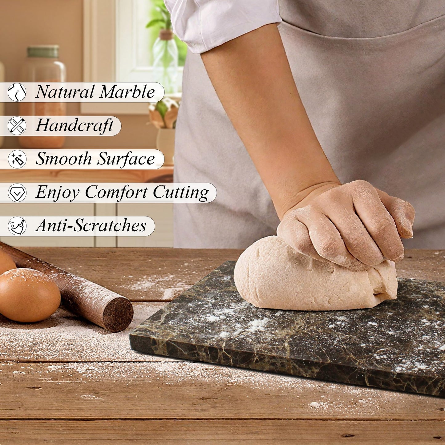 Nature Marble Cutting Board - 12 * 8 Inch Polished Stone Cutting Board Countertop, Stone Charcuterie Tray with Non-Slip Base for Kitchen, Gift for Grill Masters, Baking Lover and Home Chefs (Brown)
