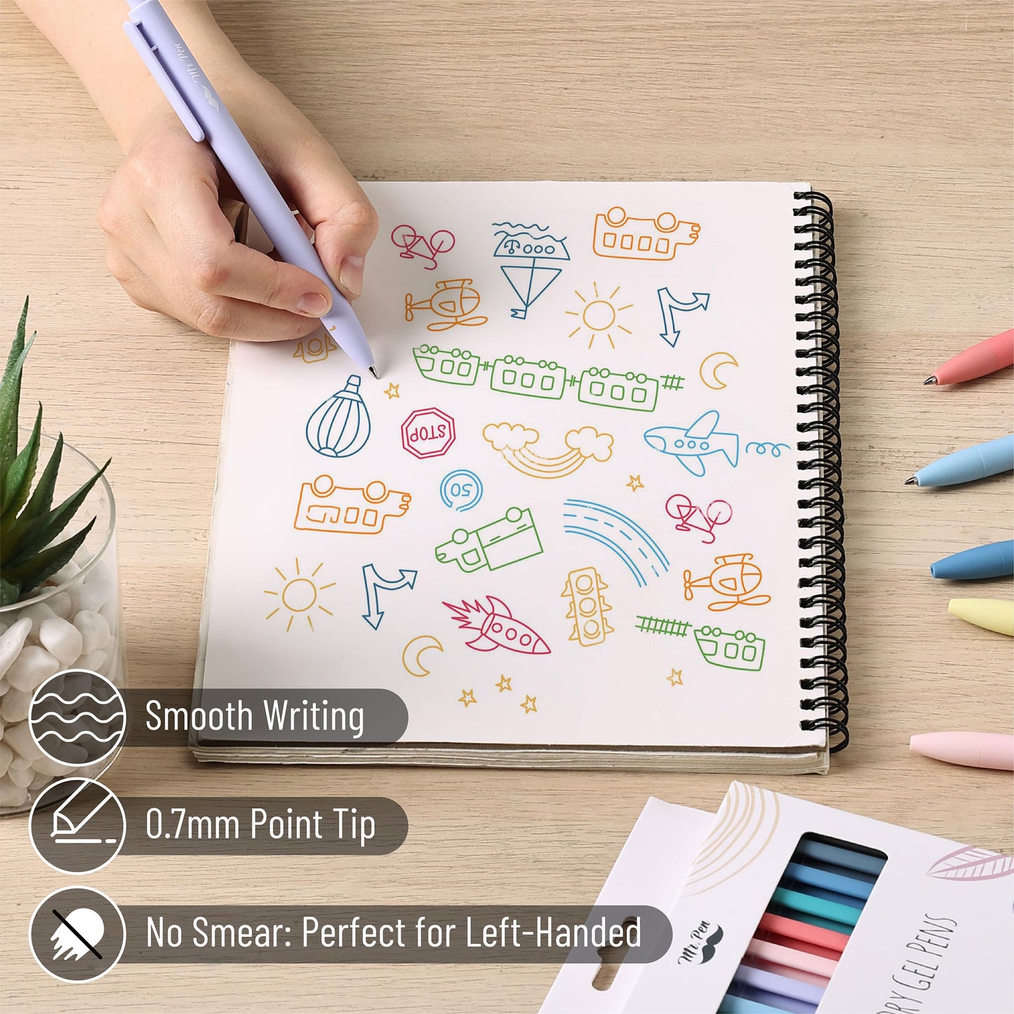 Mr. Pen- Retractable Gel Pens, 12 Pack, Fast Dry, Gel Pens Fine Point 0.7mm, Retractable Pens, Cute Pens, Gel Ink Pens, Aesthetic Pens for Journaling, Fine Tip Pens