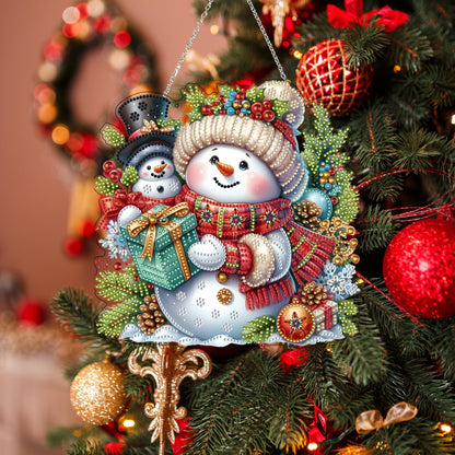 JJFox Diamond Art Hanging Kit for Adult,Special Shaped Rhinestone,DIY Acrylic 5D Diamond Art Painting Window Pendants Home Garden Wall Hanging Kits Hanging Ornament,Double Sided. (Christmas Snowman)