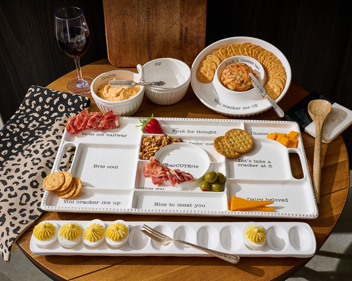 Mud Pie Circa Cheese Ball Dish Set,White, dish 1 1/2" x 9 1/2" dia | spreader 5 1/2"
