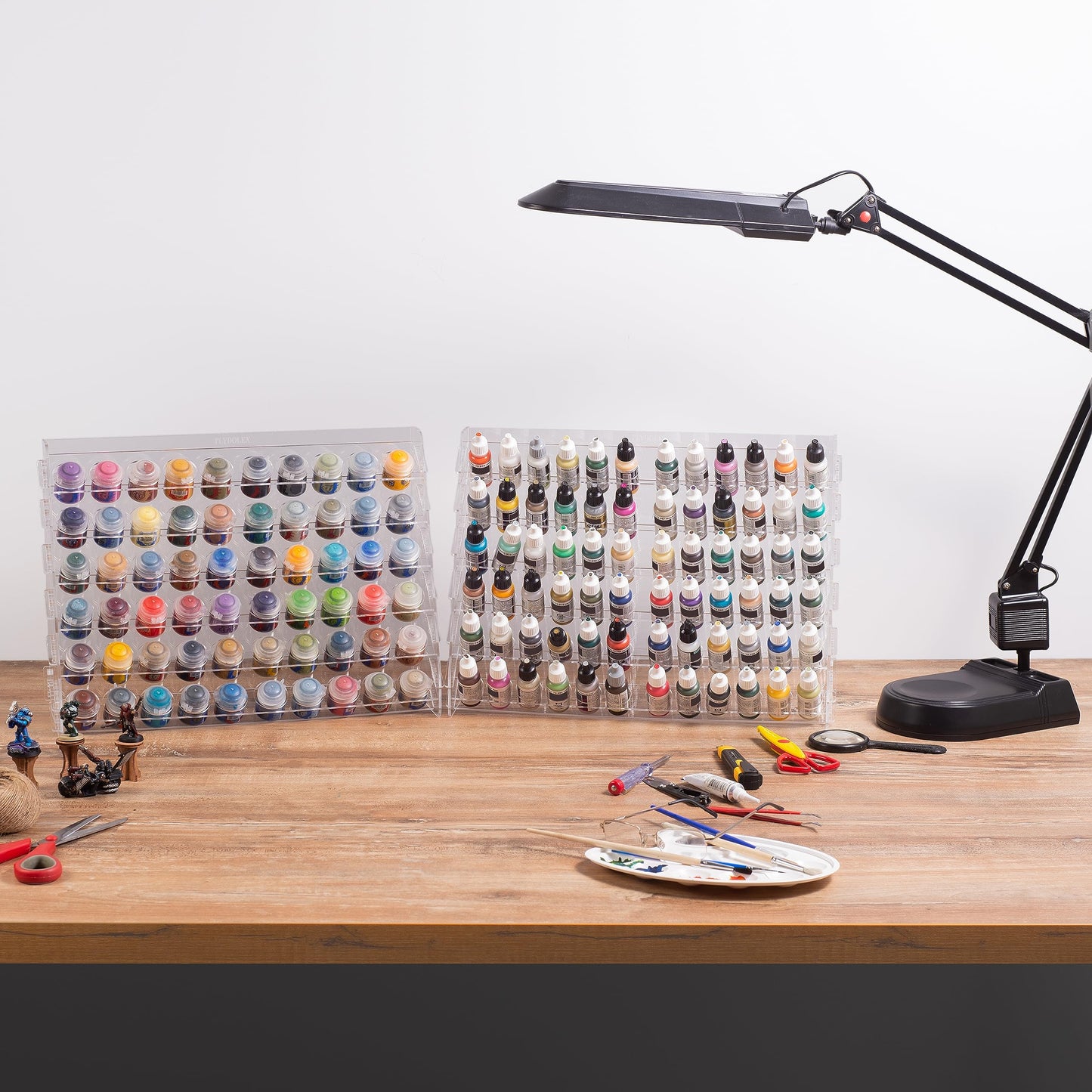Plydolex Acrylic Paint Organizer - 60 Paint Bottle Holes Compatible with Citadel Bottles - for Wall Mounting and for Desk Use - Suitable for DnD, Warhammer 40K, Pathfinder and Other Miniatures